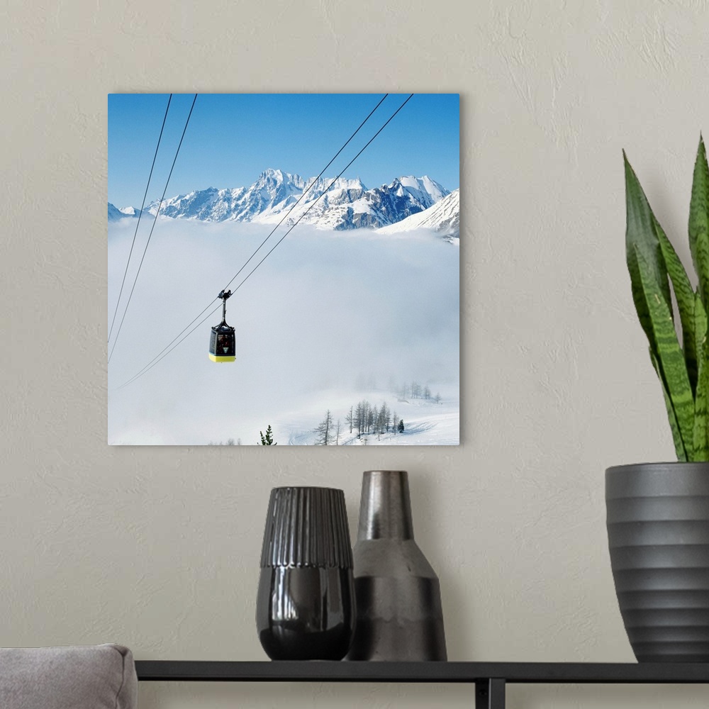 A modern room featuring Italy, Italia, Aosta Valley, Valle d'Aosta, La Thuile, Les Suches cableway and Grandes Jorasses m...
