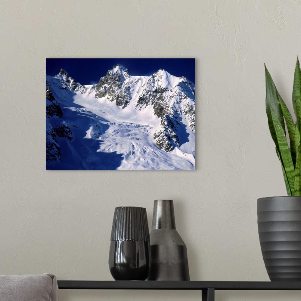 A modern room featuring Italy, Valle d'Aosta, Ski slope towards Aiguille de Toule and Punta Helbronner mountains