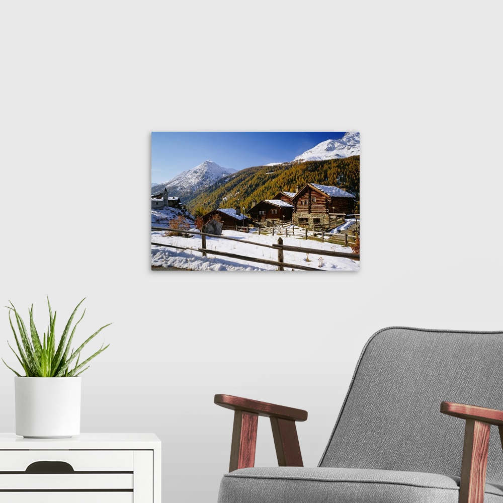 A modern room featuring Italy, Valle d'Aosta, Val Grisenche, view to Nex and Tignet villages