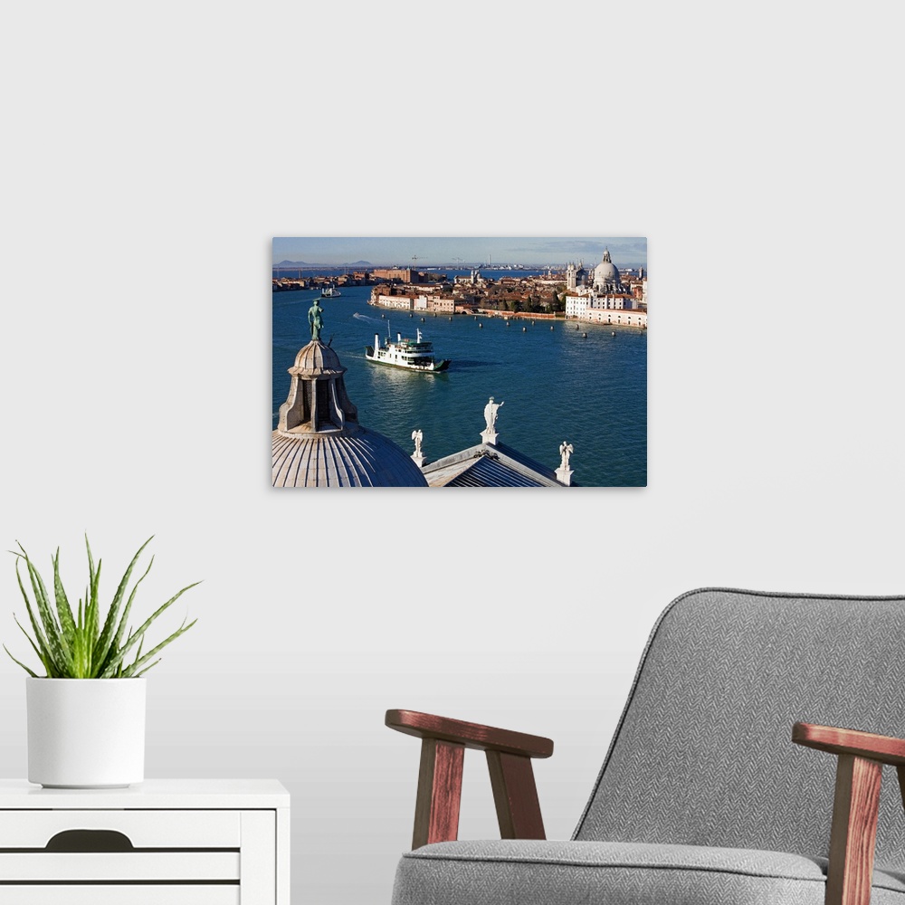 A modern room featuring Italy, Veneto, Venetian Lagoon, Adriatic Coast, Venice, Venezia, San Giorgio Maggiore, View from ...