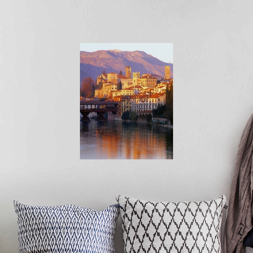 A bohemian room featuring Italy, Veneto, Bassano del Grappa town, Ponte degli Alpini on Brenta river