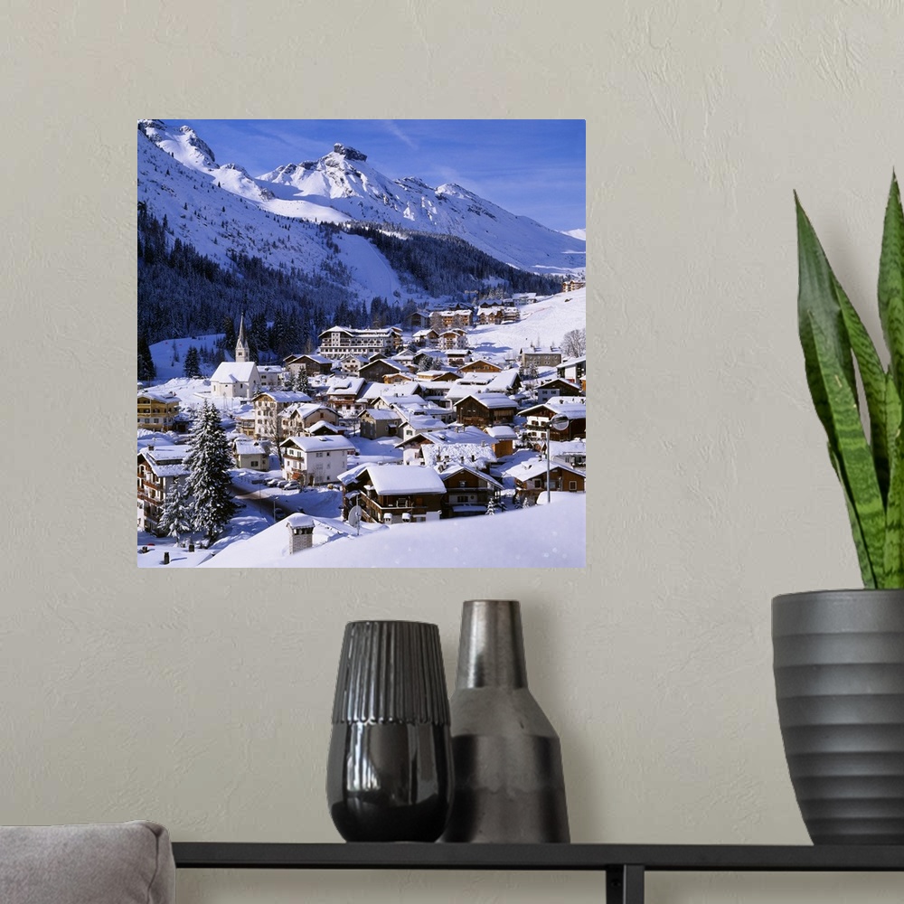 A modern room featuring Italy, Veneto, Belluno, View towards Arabba village and Sass Cappello mountain
