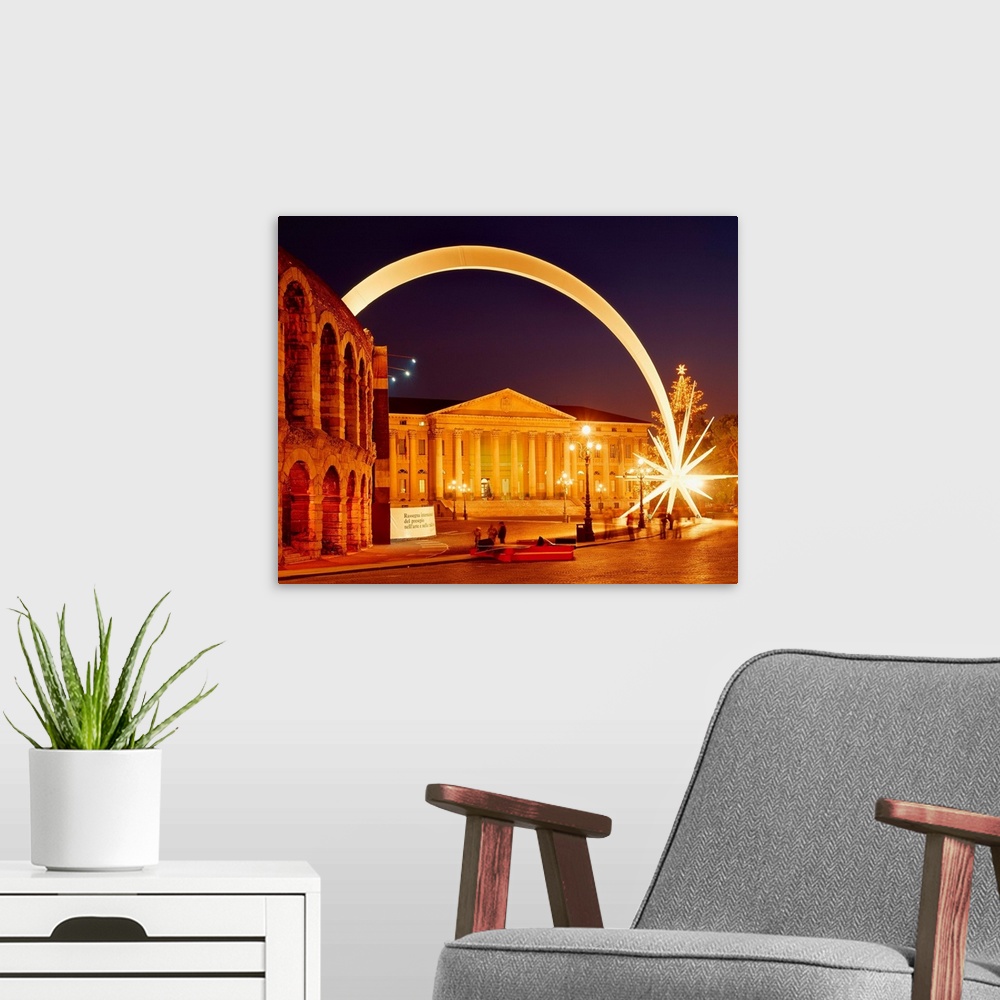 A modern room featuring Italy, Veneto, Verona, Piazza Bra, the Arena and Palazzo Barbieri with comet