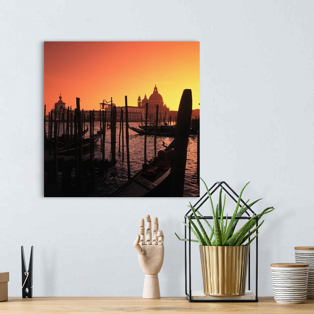 A bohemian room featuring Italy, Venice, Canal Grande at sunset and the Church of Santa Maria della Salute