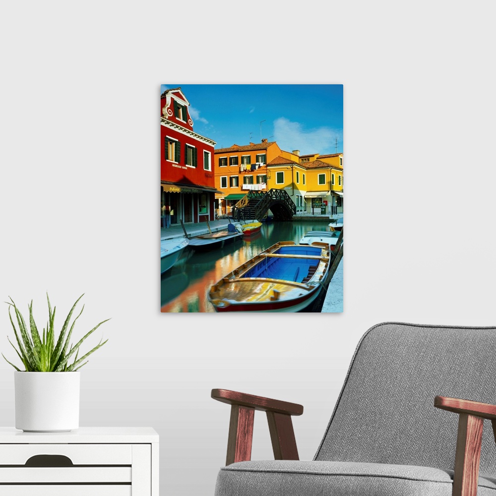 A modern room featuring Italy, Venice, Island of Burano and typical homes along canal