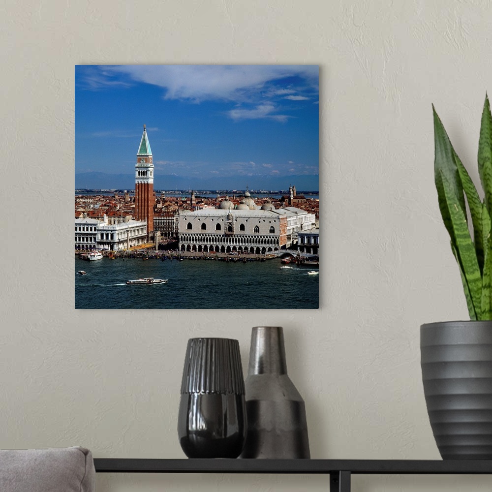 A modern room featuring Italy, Venice, Piazzetta, bell tower of Basilica di San Marco, Alps in background