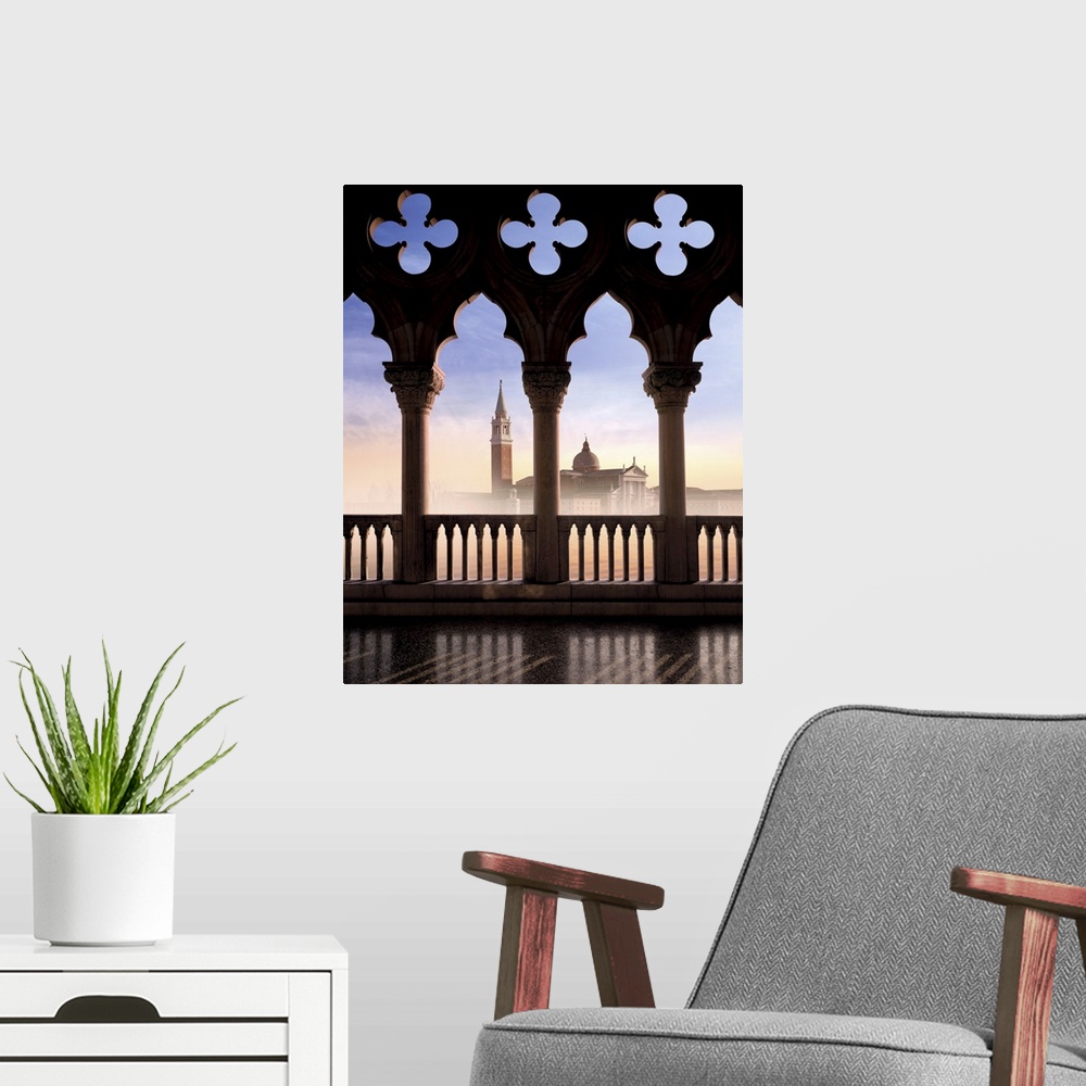 A modern room featuring Italy, Venice, silhouette of Ducale Palazzo in front of S. Giorgio