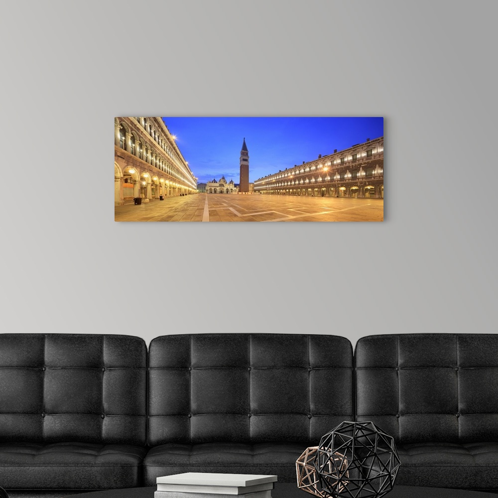 A modern room featuring Italy, Venice, St Mark's Cathedral, Panoramic view of St Mark's square by night