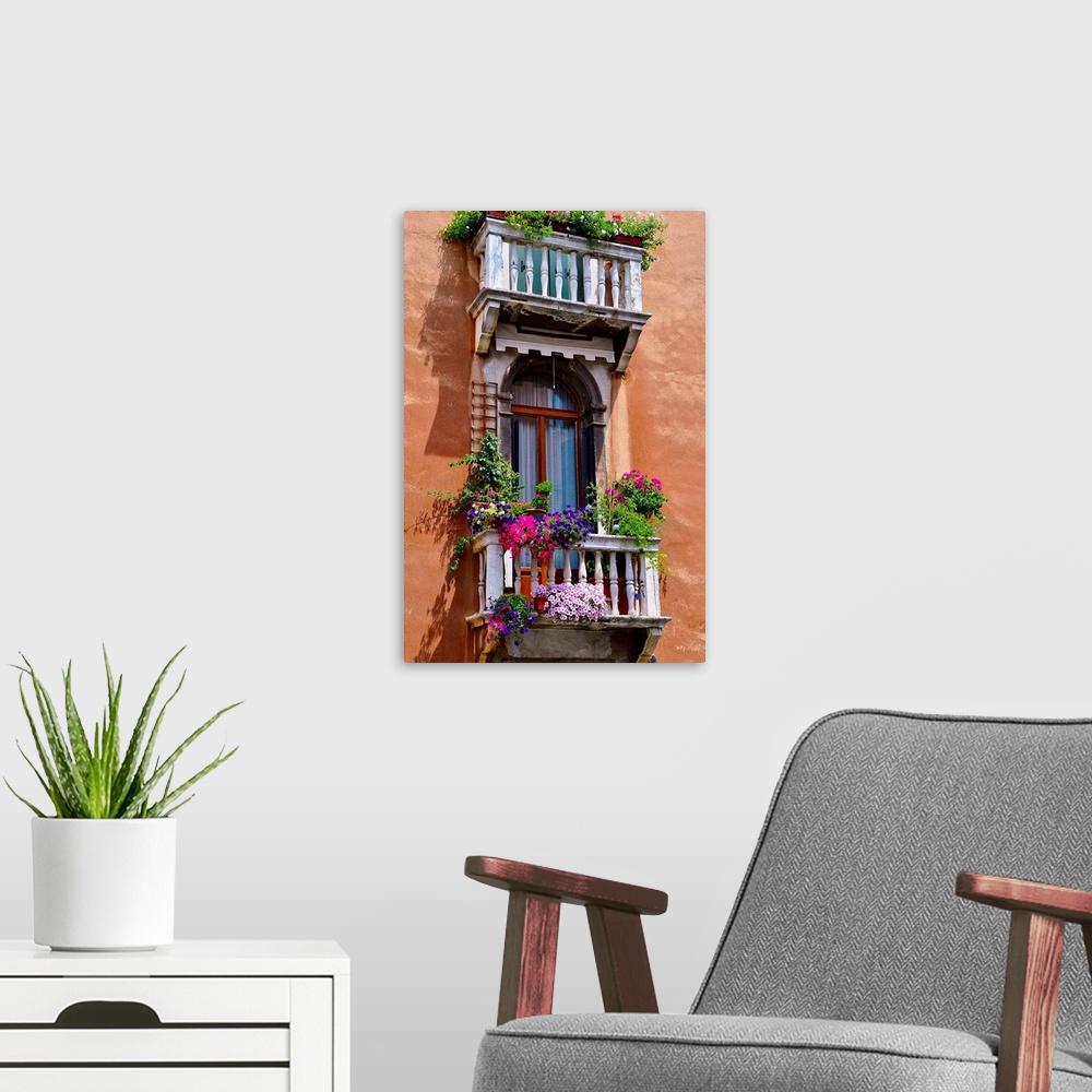 A modern room featuring Italy, Venice, window with colorful window boxes.