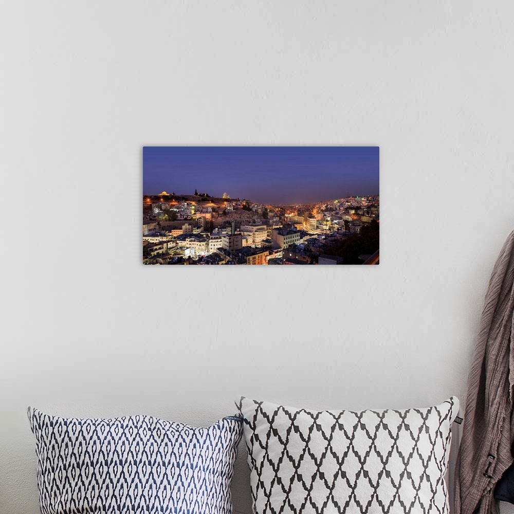 A bohemian room featuring Jordan, Amman, Amman, Central avenue with a Roman citadel on top of the hill in the background.