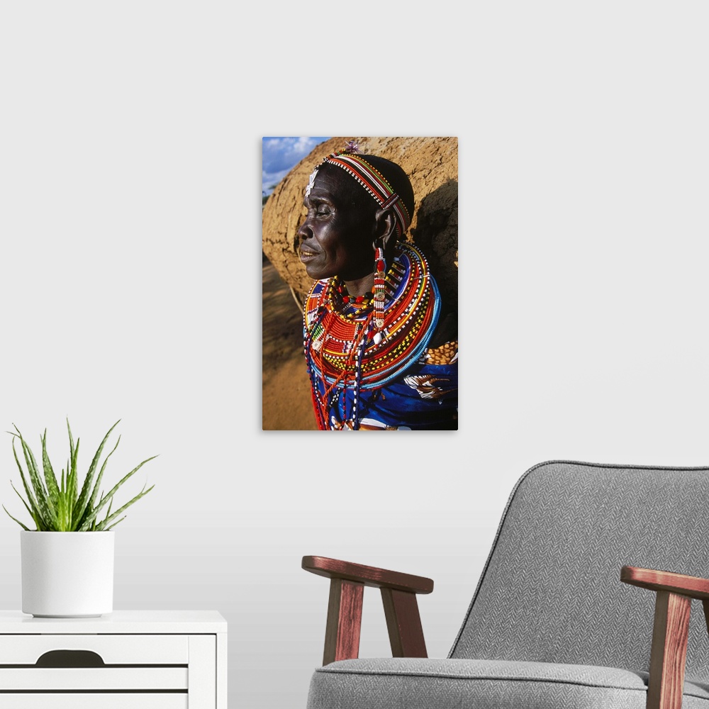 A modern room featuring Kenya, Rift Valley, Laikipia Plateau, Loisaba Wilderness lodge, Samburu woman