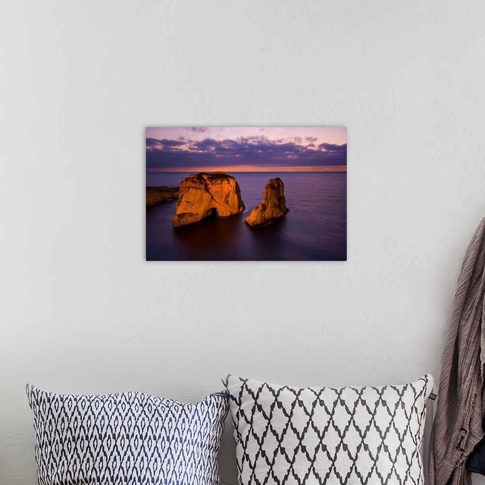 A bohemian room featuring Lebanon, Beirut, Middle East, Beirut, Rouche or Pigeon Rocks at the sunset
