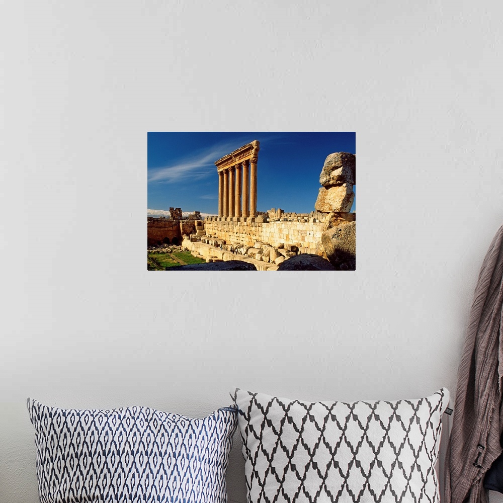 A bohemian room featuring Lebanon, Beqaa`, Ba`labakk, Jove Temple, the six columns