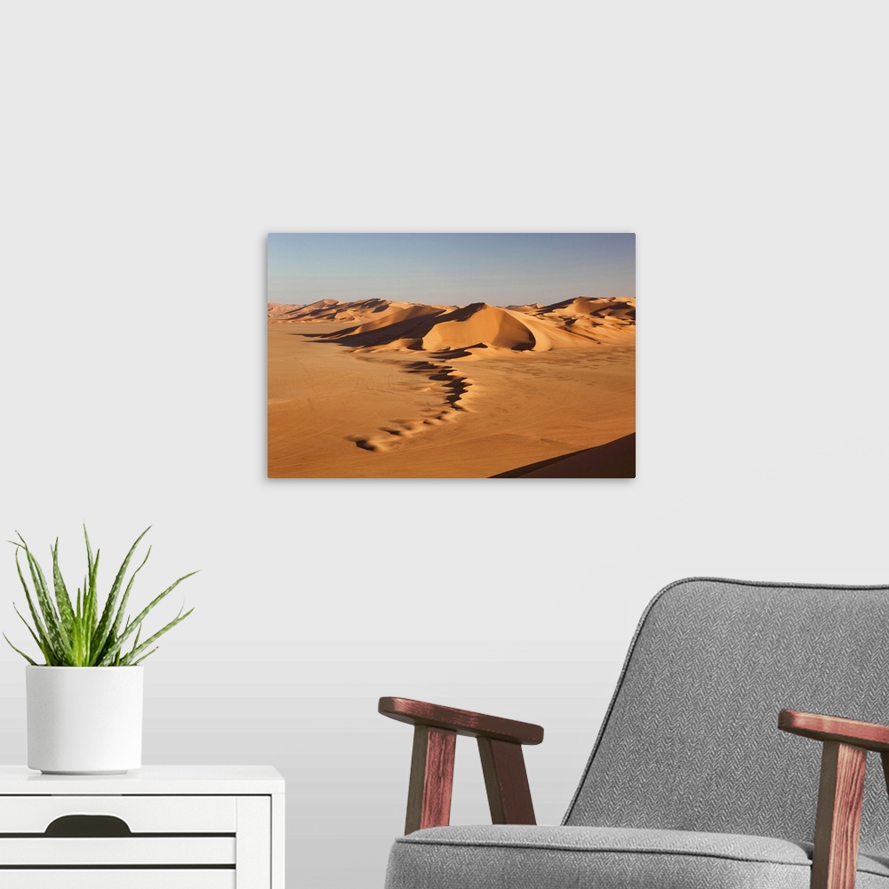 A modern room featuring Libya, Fezzan, Sahara Desert, Idehan Murzuq dunes in the southern Libyan Desert