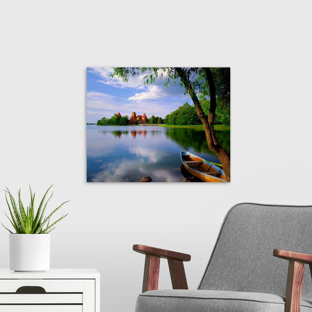 A modern room featuring Lithuania, Trakai, View of the castle