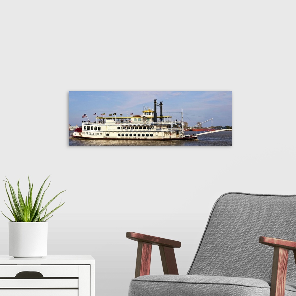 A modern room featuring Louisiana, New Orleans, Creol Queen Paddle wheel Boat on Mississippi River