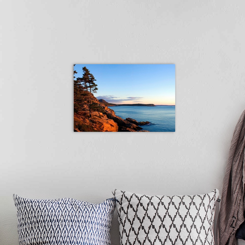 A bohemian room featuring Maine, Mount Desert Island, Acadia National Park, Dawn at Otter Cliffs
