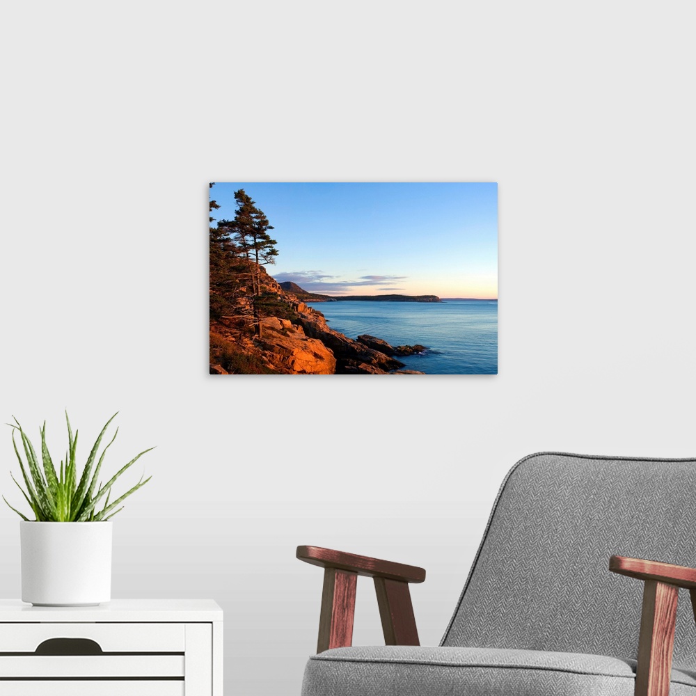 A modern room featuring Maine, Mount Desert Island, Acadia National Park, Dawn at Otter Cliffs