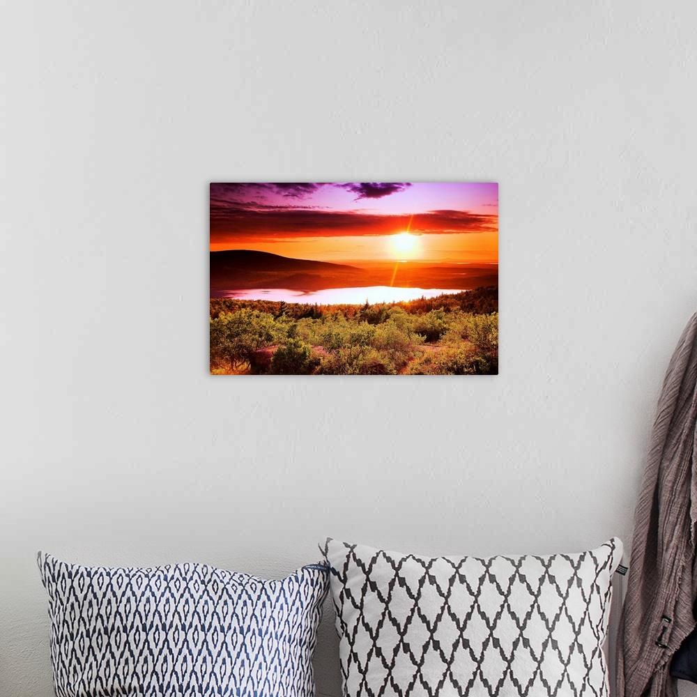A bohemian room featuring USA, Maine, Mount Desert Island, Sunset at Cadillac Mountain.