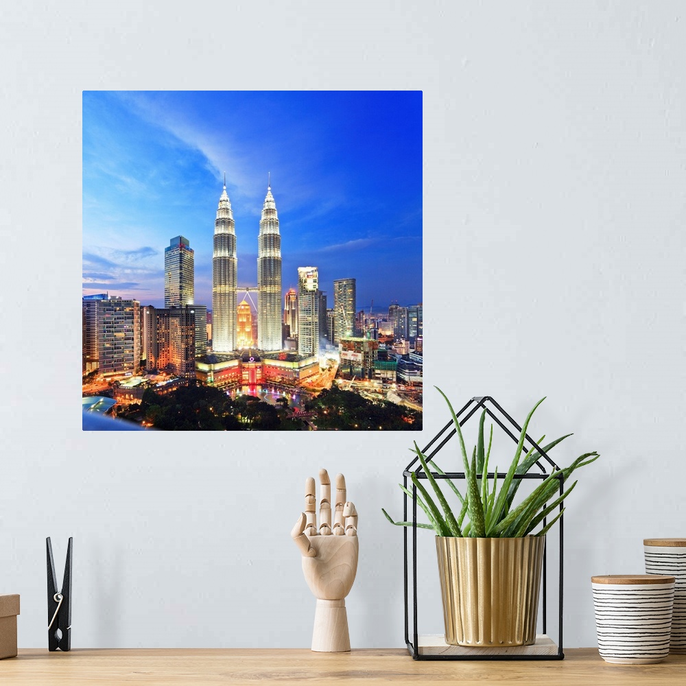 A bohemian room featuring Malaysia, Selangor, Kuala Lumpur, Petronas Towers, Panoramic view over Petronas Towers and KLCC K...