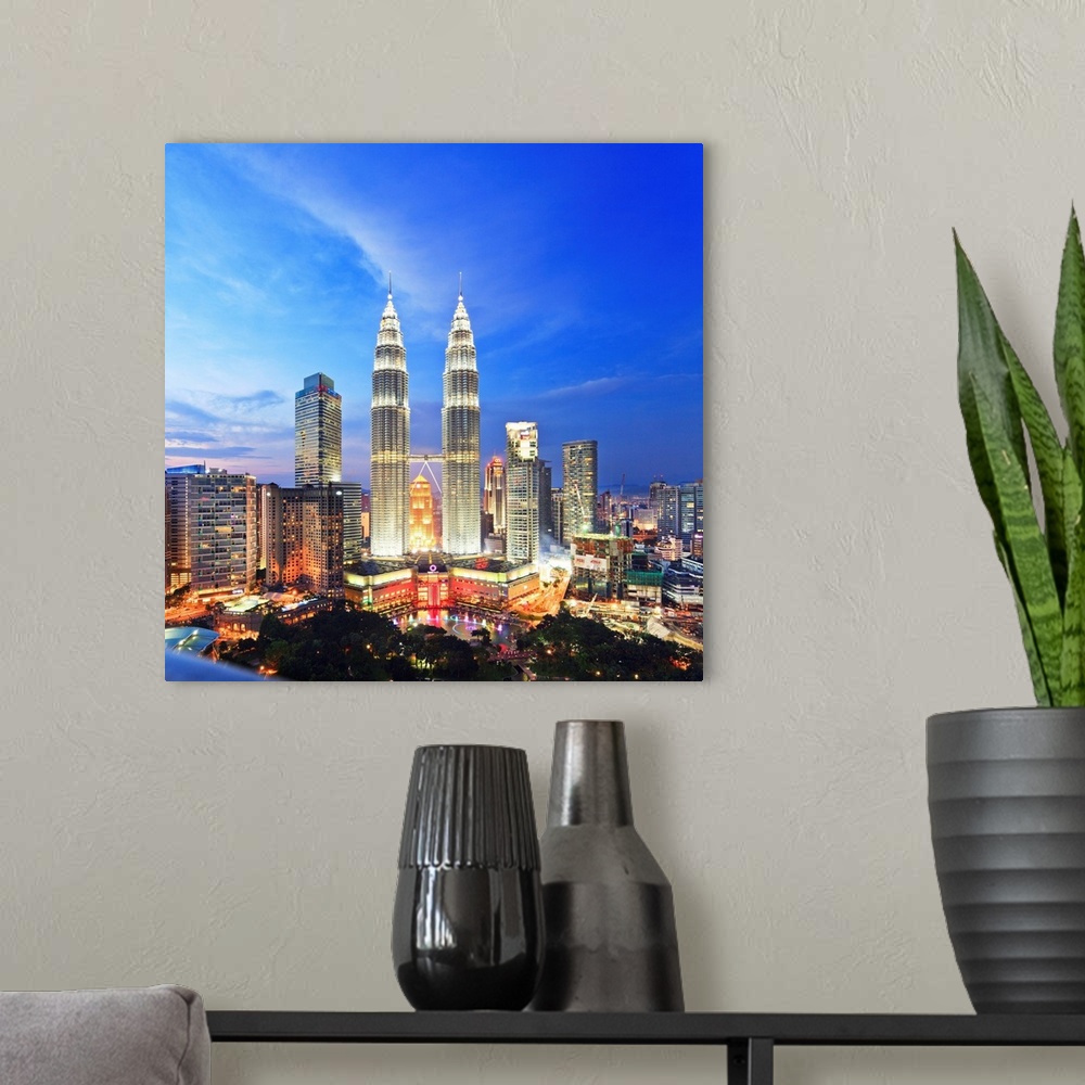 A modern room featuring Malaysia, Selangor, Kuala Lumpur, Petronas Towers, Panoramic view over Petronas Towers and KLCC K...