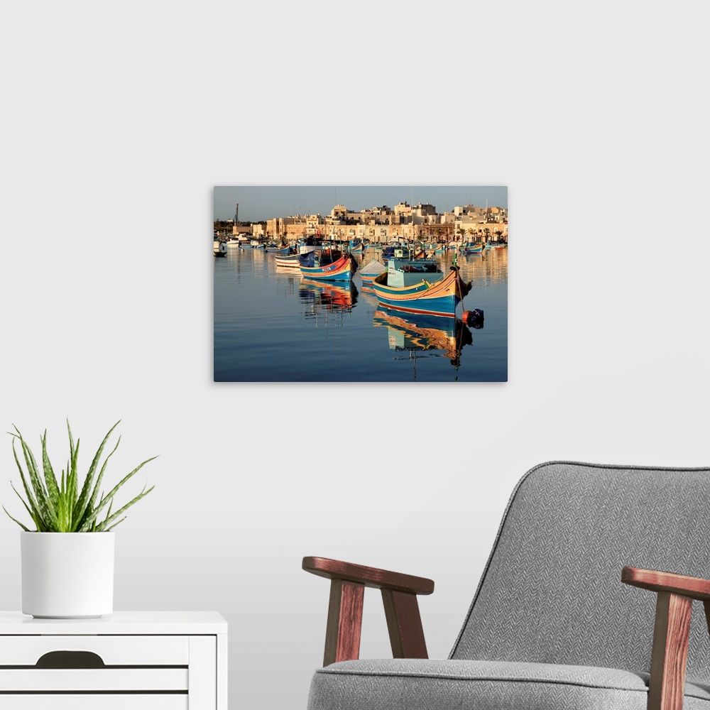A modern room featuring Malta, Mediterranean sea, Marsaxlokk, The fishermen village