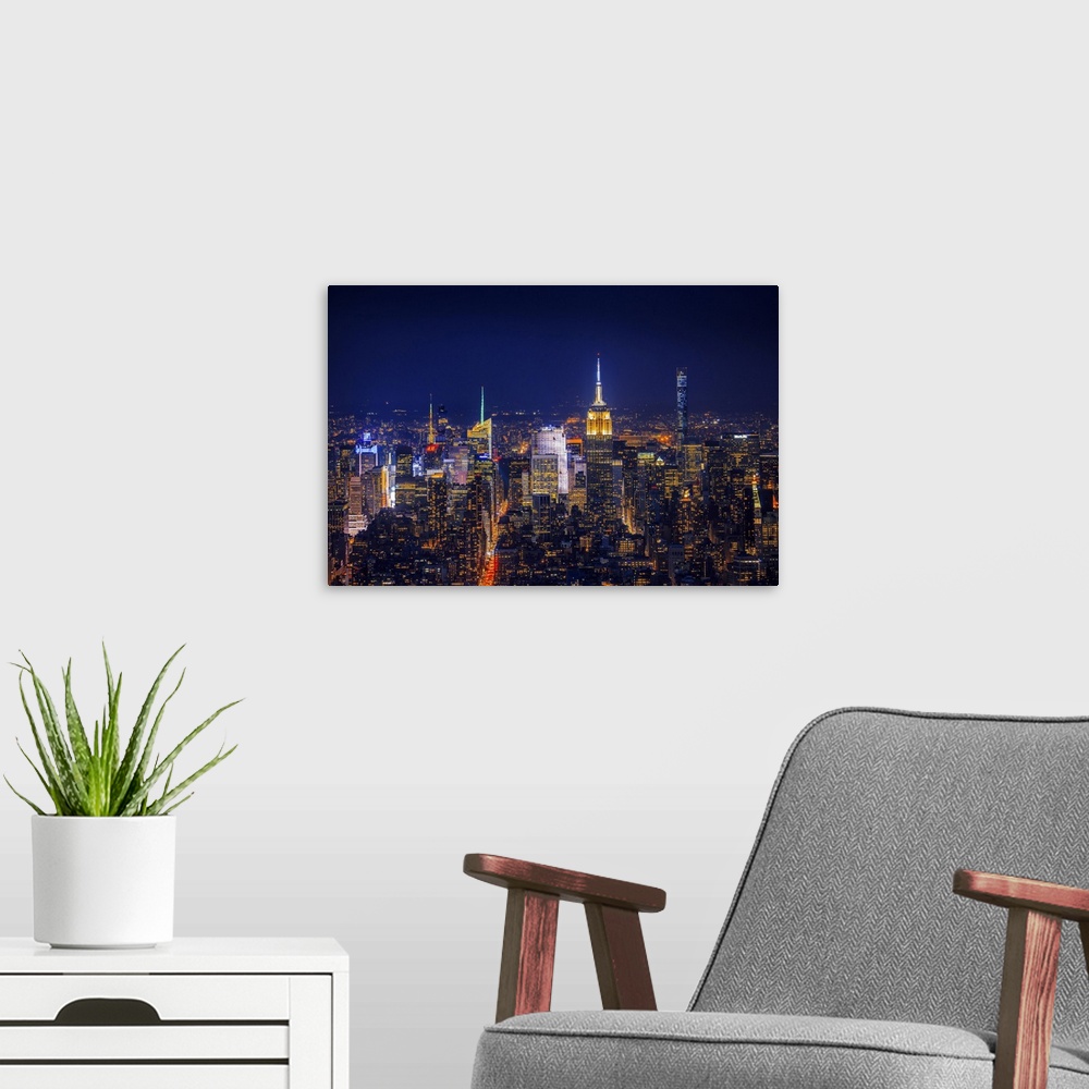 A modern room featuring USA, New York City, Manhattan, Midtown, the Freedom Tower observatory deck, one world observatory...