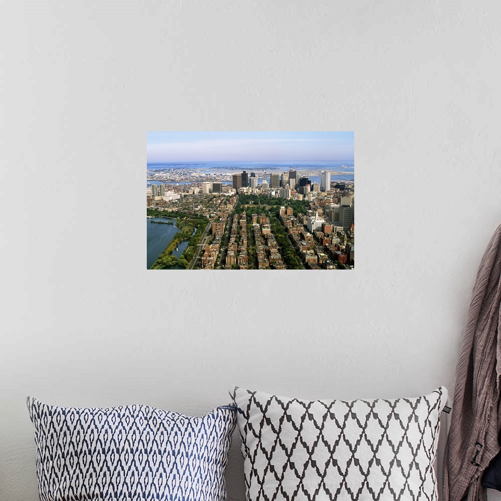 A bohemian room featuring United States, USA, Massachusetts, Boston, Air view of Back Bay Area and Downtown