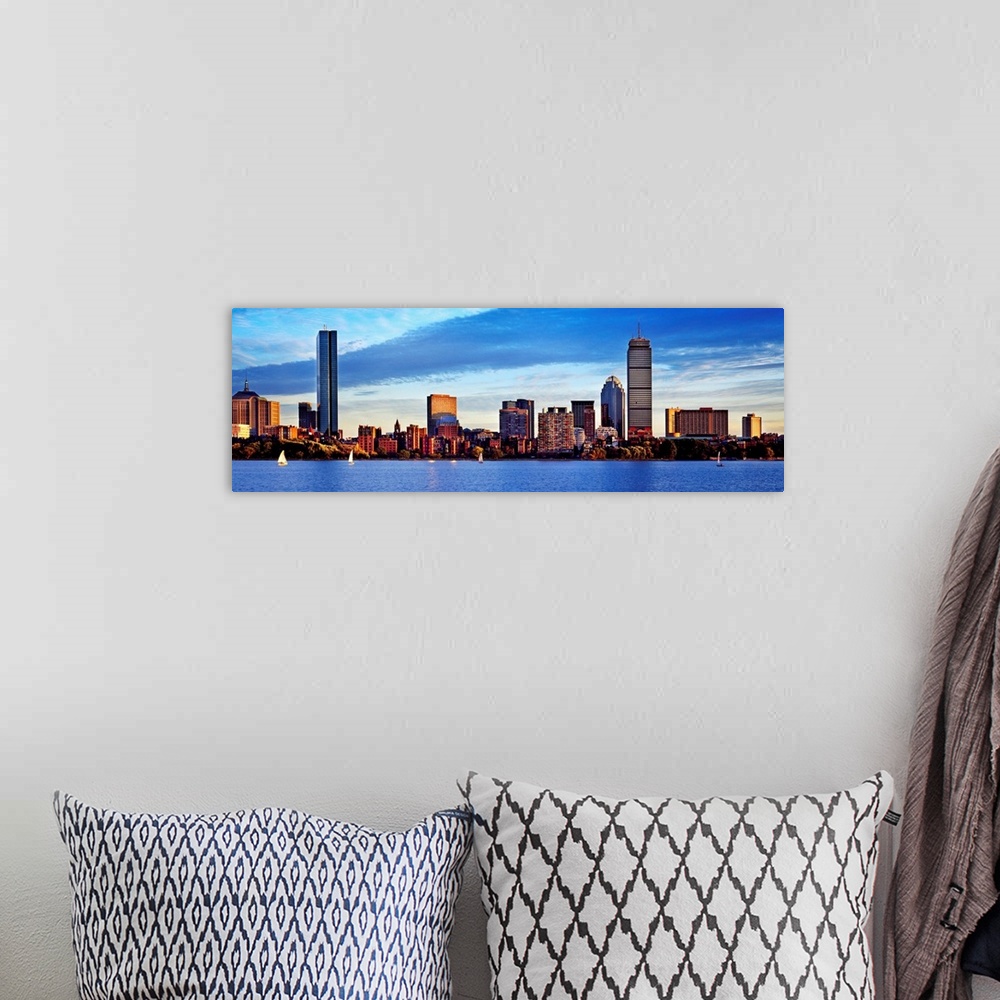 A bohemian room featuring Massachusetts, Boston, Skyline of the Back Bay from across the Charles River
