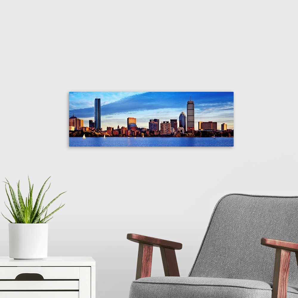 A modern room featuring Massachusetts, Boston, Skyline of the Back Bay from across the Charles River