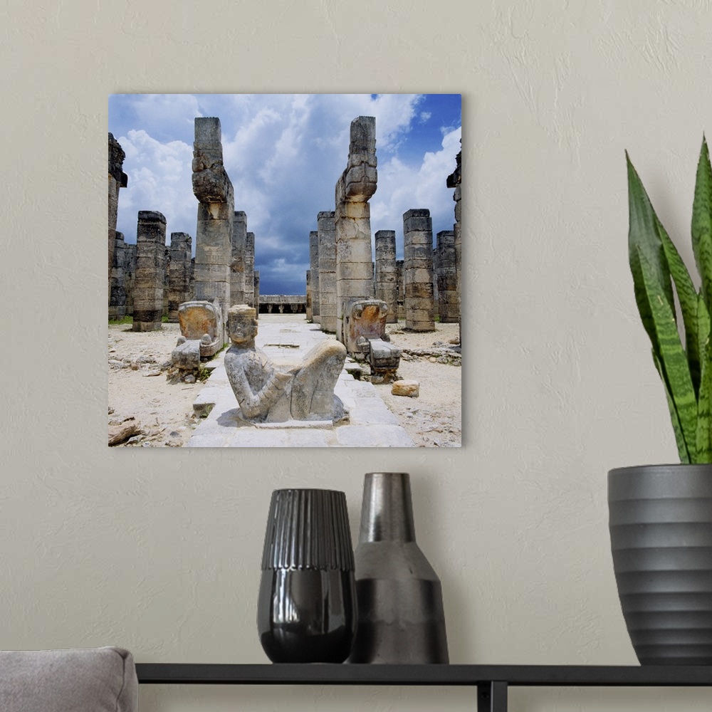 A modern room featuring Mexico, Yucatan, Chichen Itza, Temple of the Warriors, statue of Chac Mool