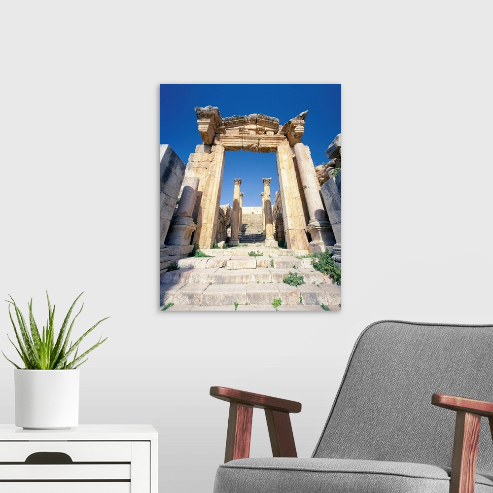 A modern room featuring Middle East, Jordan, Jerash, old Roman ruins, propylaeum