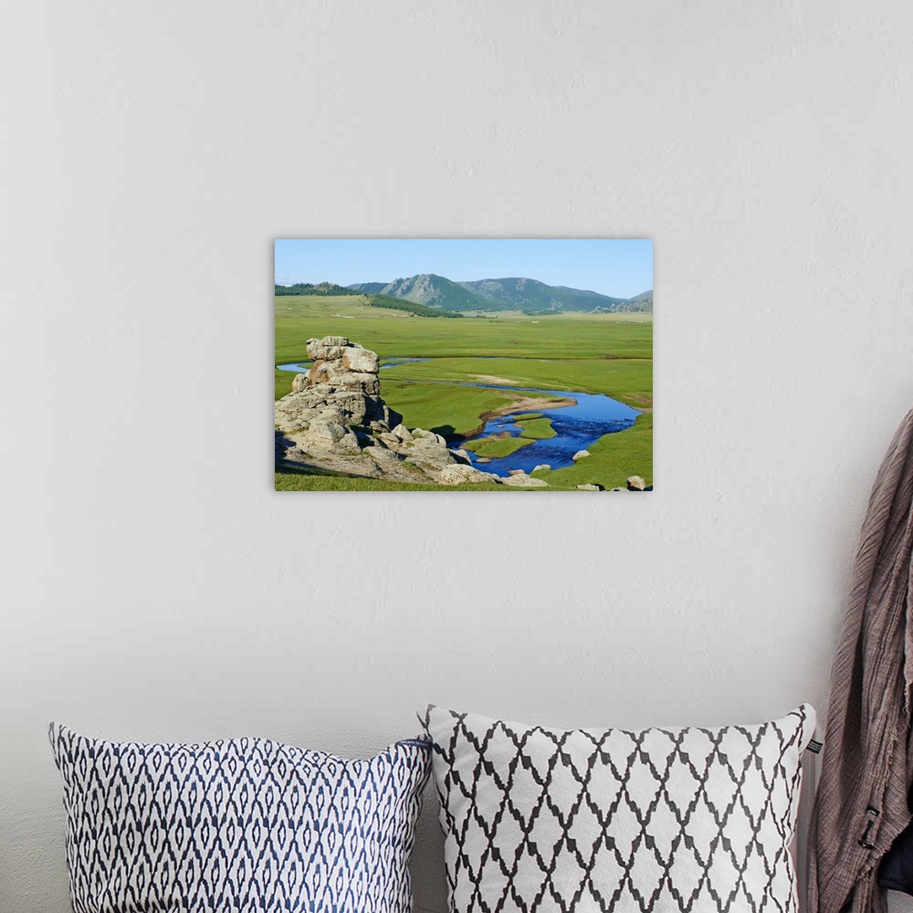 A bohemian room featuring Mongolia, Arkhangai, Yellow Steppe valley.