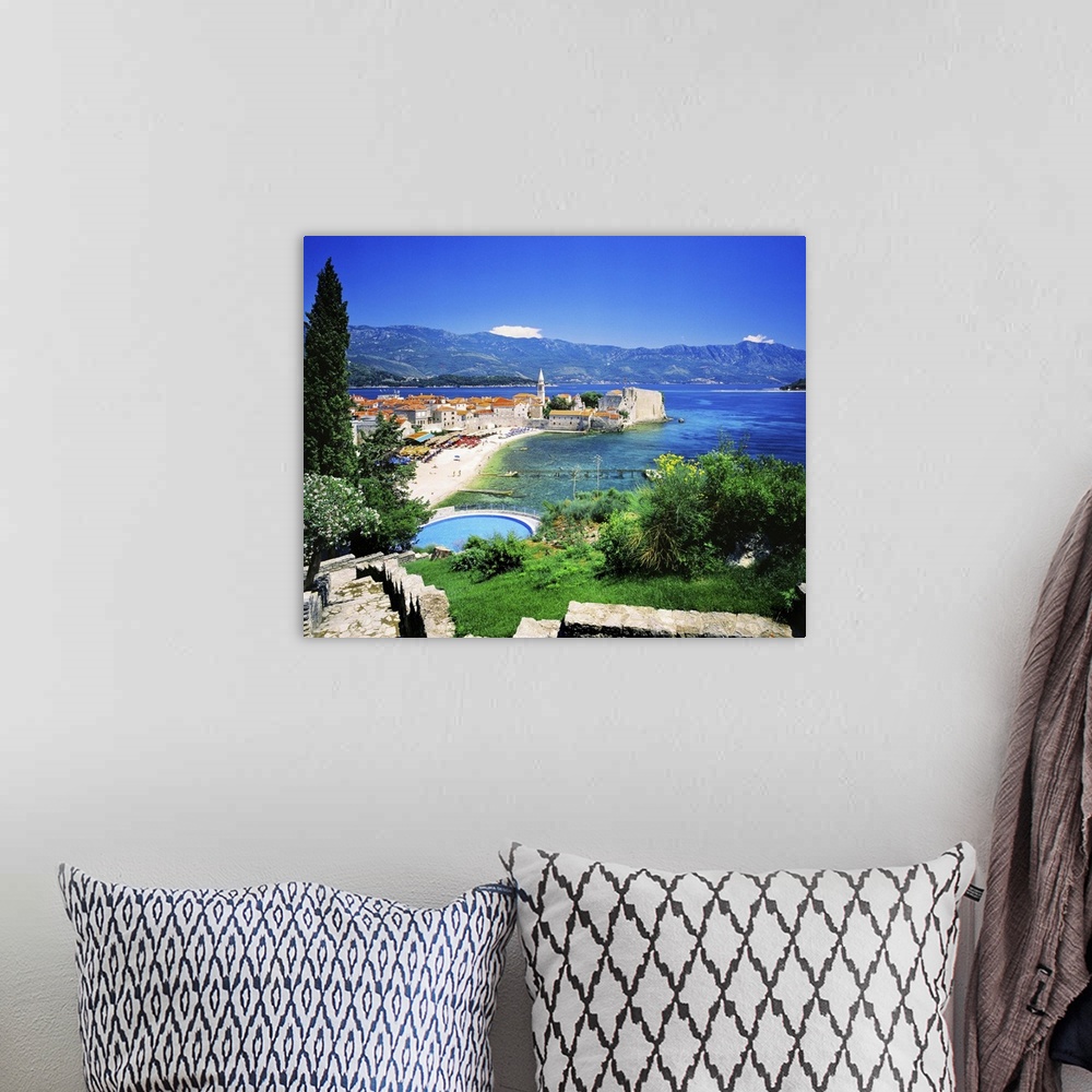 A bohemian room featuring Montenegro, Budva, View from Hotel Avala towards historical centre and citadel