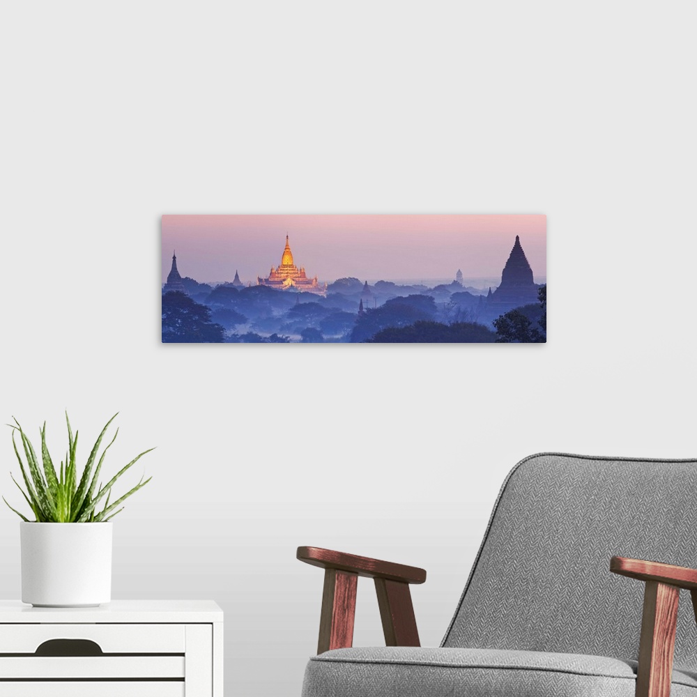 A modern room featuring Myanmar, Mandalay, Bagan, Sunrise over the plain of Bagan.