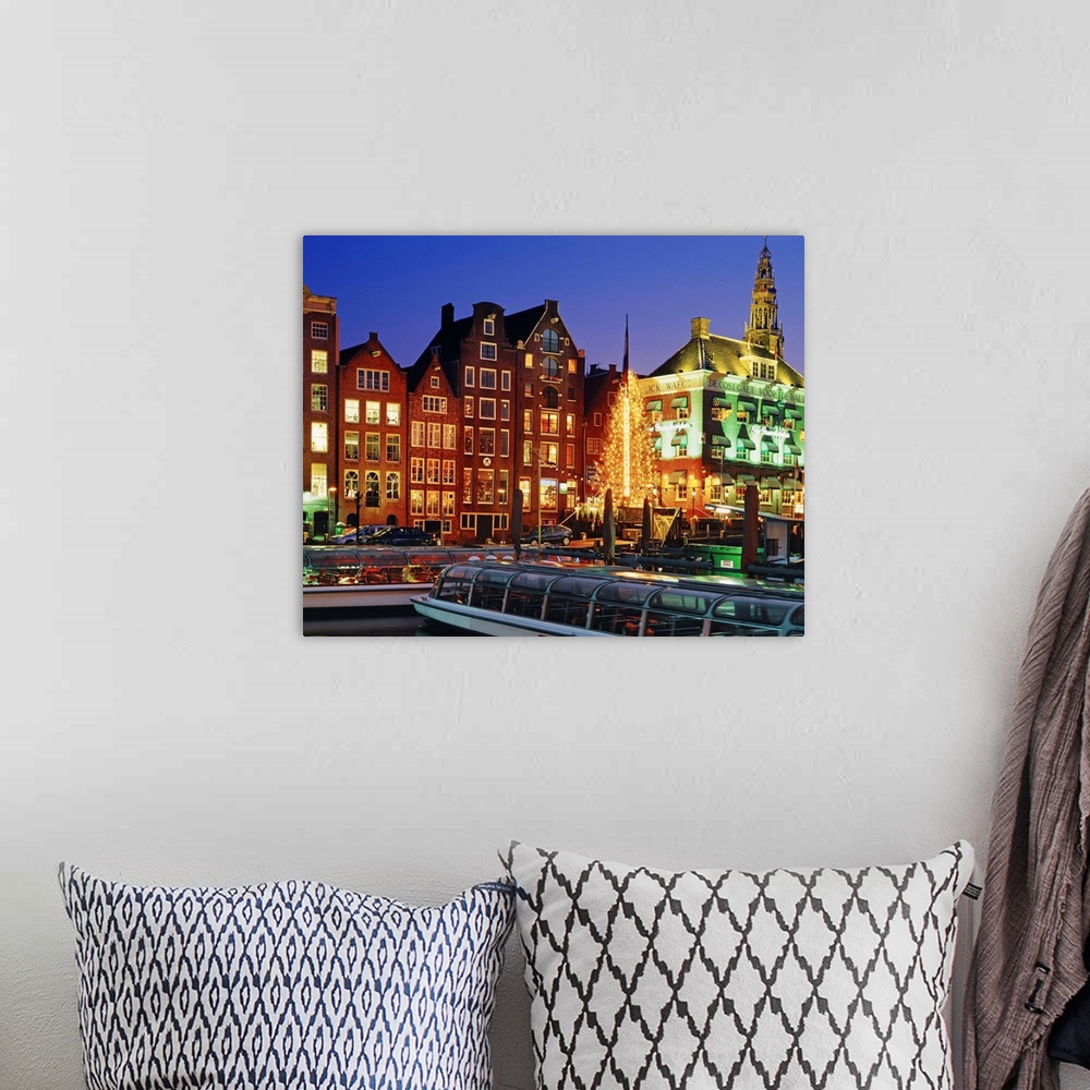 A bohemian room featuring Netherlands, Amsterdam, Benelux, Houses along Damrak canal