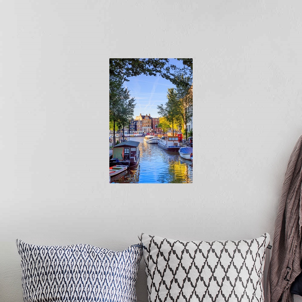A bohemian room featuring Netherlands, North Holland, Benelux, Amsterdam, Groenburgwal Canal.