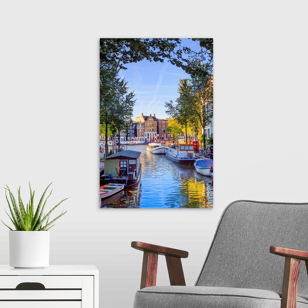 A modern room featuring Netherlands, North Holland, Benelux, Amsterdam, Groenburgwal Canal.