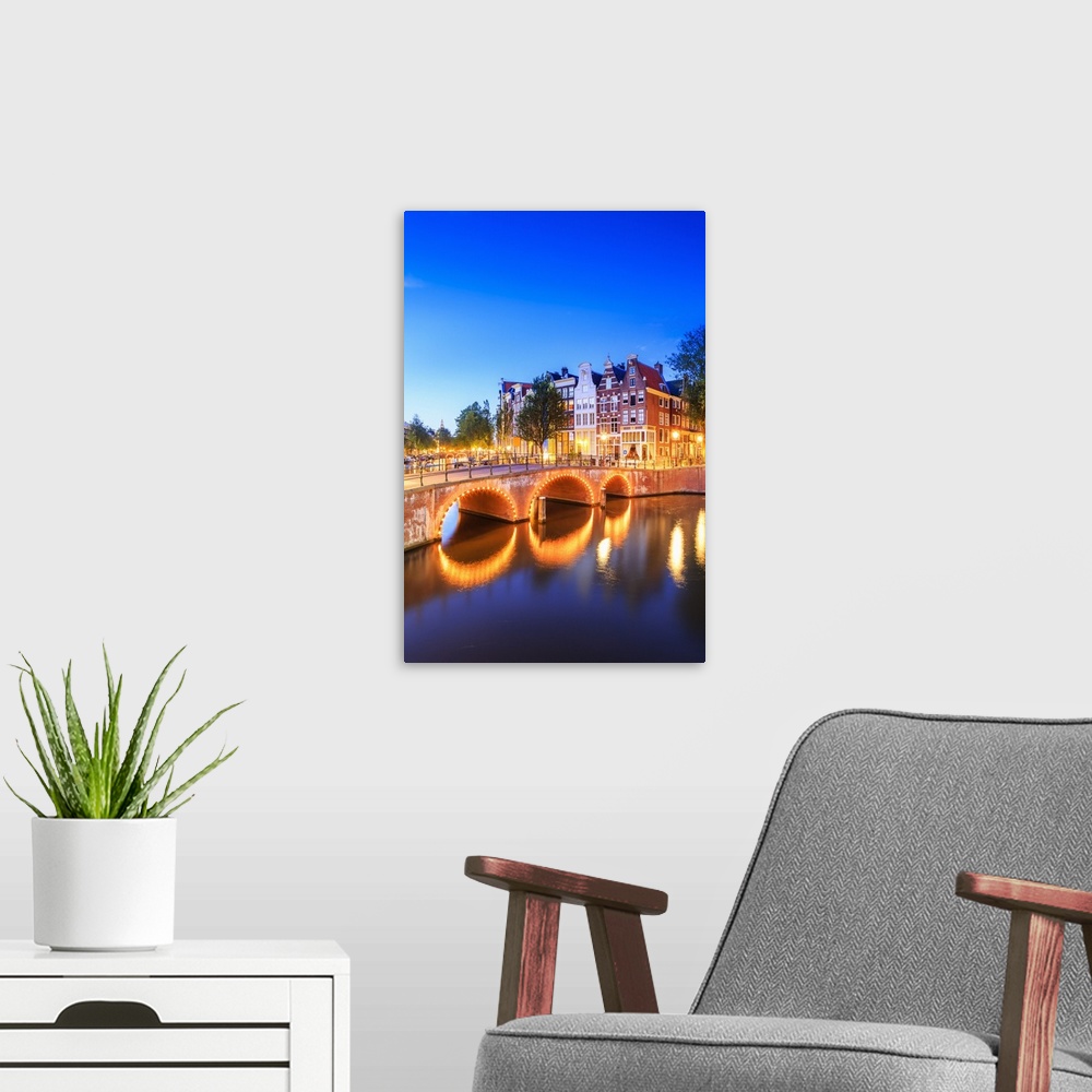 A modern room featuring Netherlands, North Holland, Benelux, Amsterdam, Keizersgracht and Leidesegracht bridge and canals.