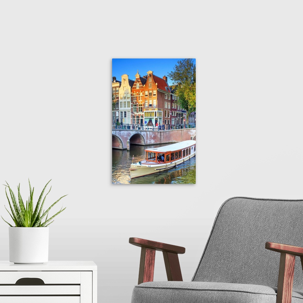 A modern room featuring Netherlands, North Holland, Benelux, Amsterdam, Keizersgracht and Leidesegracht bridge and canals.