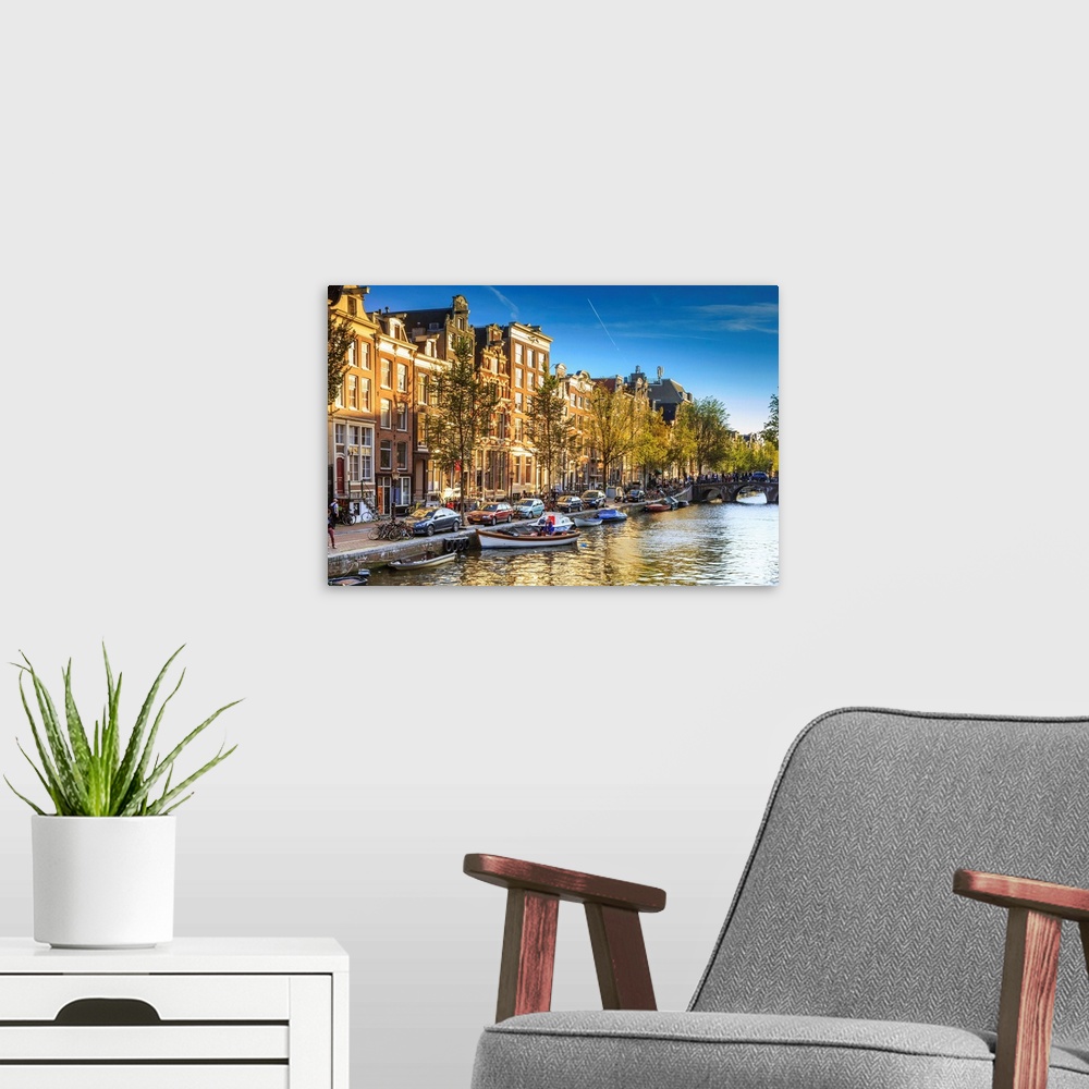 A modern room featuring Netherlands, North Holland, Benelux, Amsterdam, Prinsengracht Westerkerk on Prinsengracht Canal.