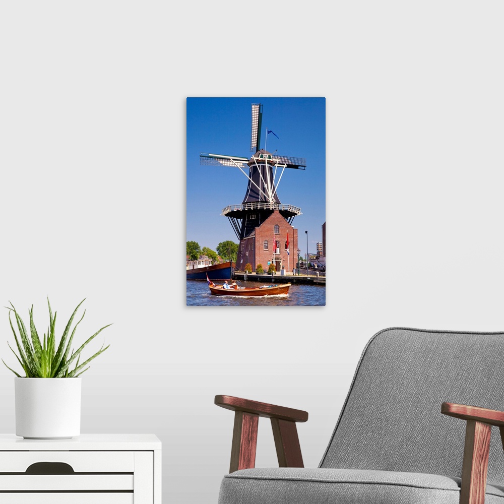 A modern room featuring Netherlands, North Holland, Benelux, Haarlem, De Adriaan windmill.