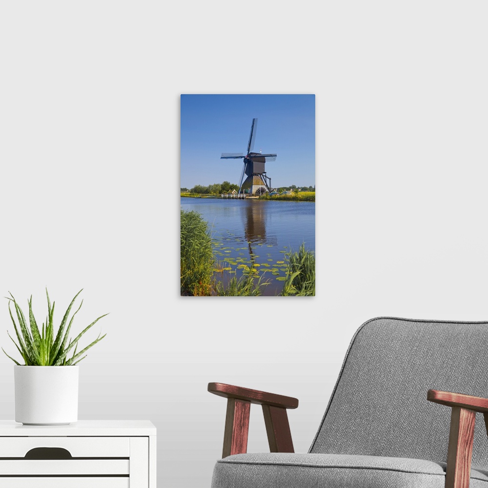 A modern room featuring Netherlands, South Holland, Benelux, Kinderdijk, Windmills and canal.