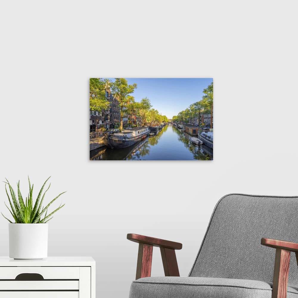 A modern room featuring Netherlands, North Holland, Amsterdam, Prinsengracht, Benelux, Prinsengracht in the evening.