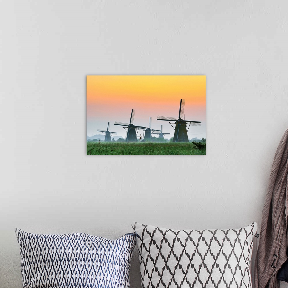 A bohemian room featuring Netherlands, South Holland, Kinderdijk, Benelux, Windmills in Kinderdijk