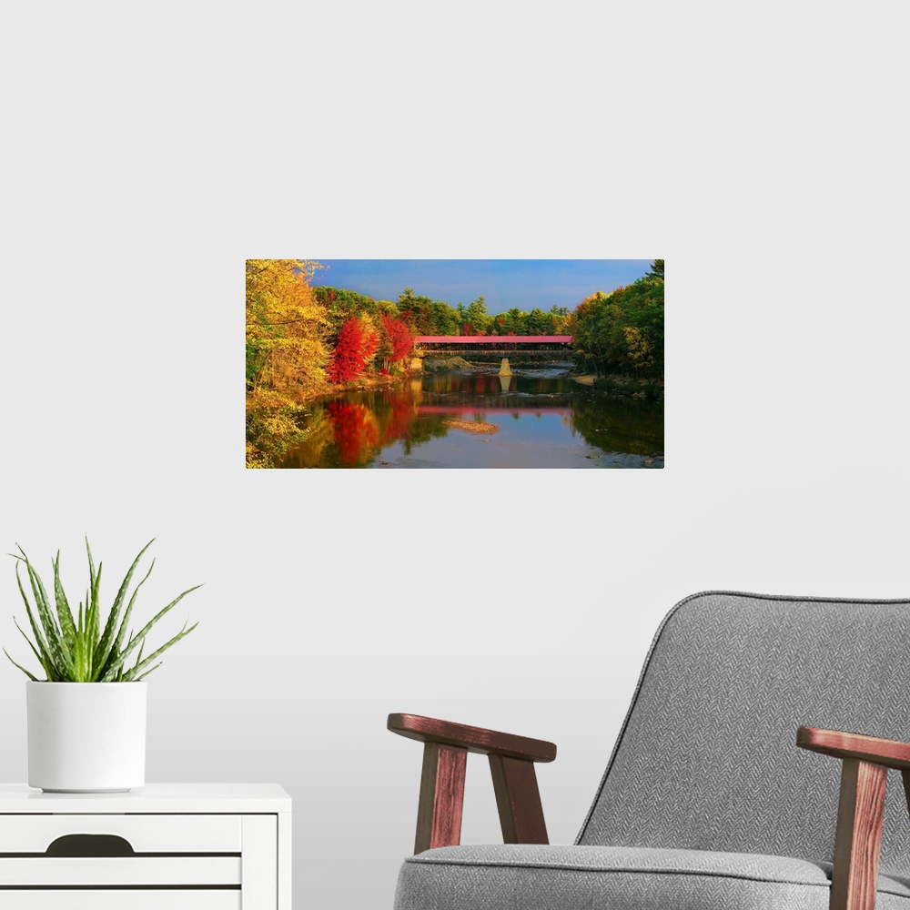 A modern room featuring New Hampshire, Conway, New England, White Mountains, The Saco River Bridge