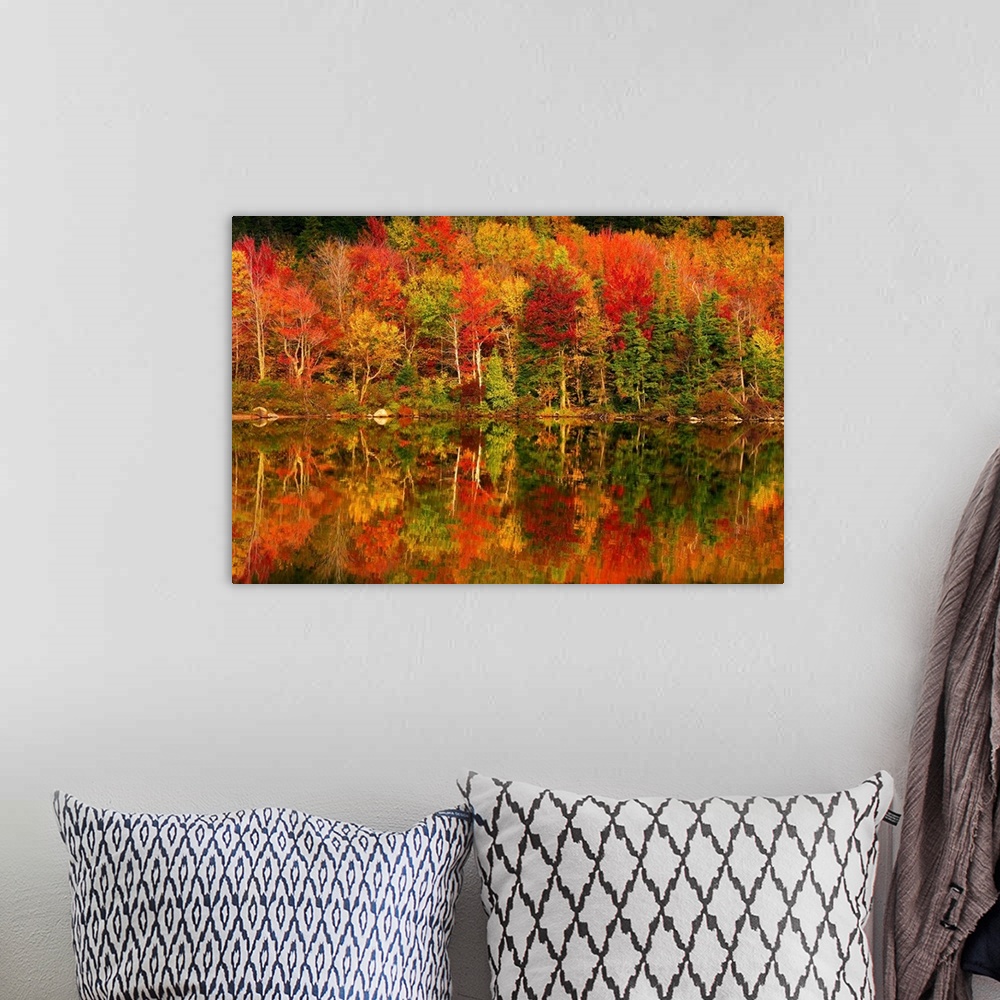 A bohemian room featuring New Hampshire, New England, White Mountains, Echo Lake in autumn