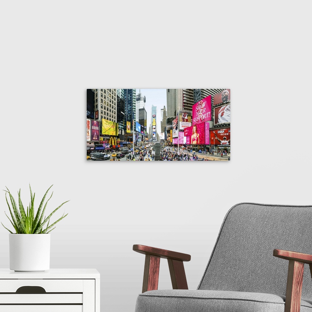 A modern room featuring USA, New York City, Manhattan, Broadway, Times Square.
