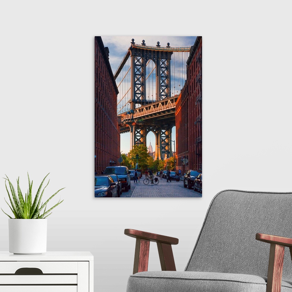 A modern room featuring USA, New York City, Brooklyn, Dumbo, Manhattan Bridge.