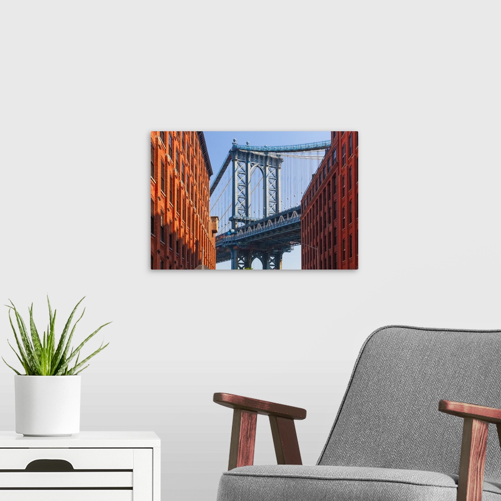 A modern room featuring USA, New York City, Brooklyn, Dumbo, Manhattan Bridge.